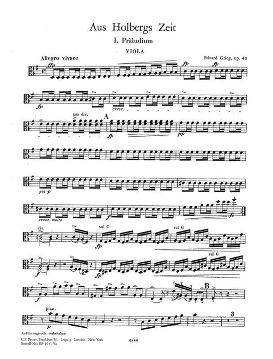 Holberg Suite Op 40 - Viola Part (Edition Peters)