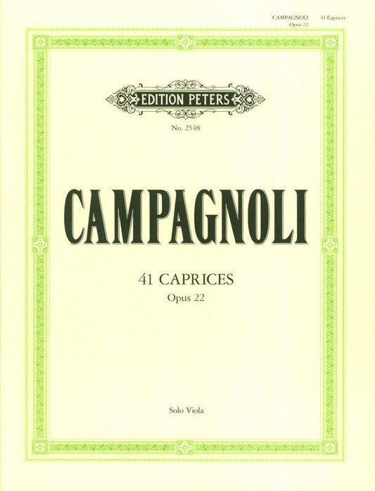 Campagnoli 41 Caprices Op. 22 for Solo Viola, Edition Peters, 382 Pages
