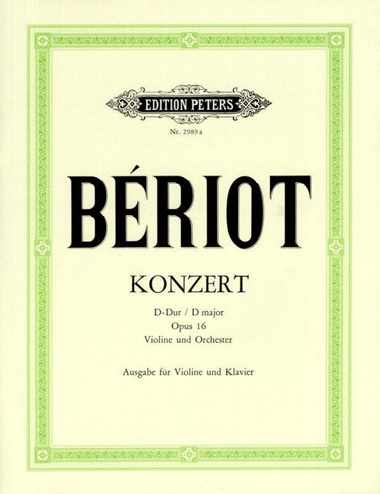 Concerto No. 1 Op. 16 D for Violin and Piano by Charles-Auguste de Beriot, Edition Peters, 1 Page