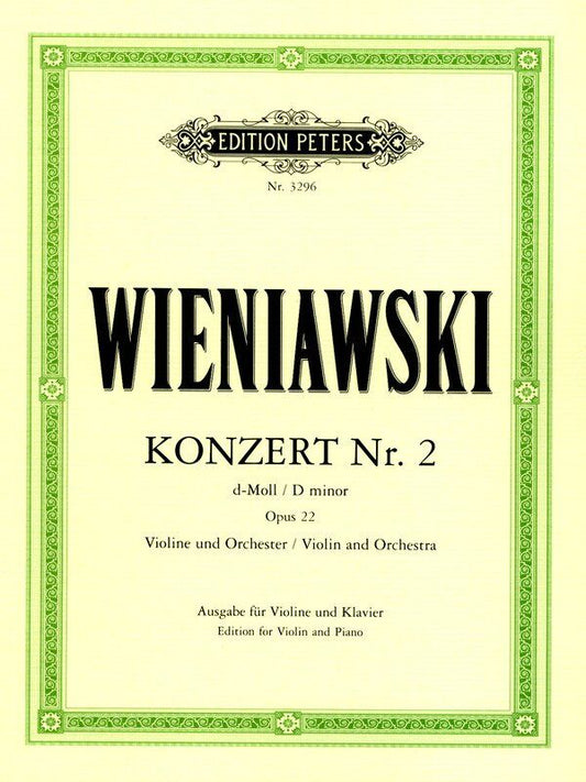 Wieniawski Concerto No. 2 Op. 22 for Violin and Piano - Edition Peters