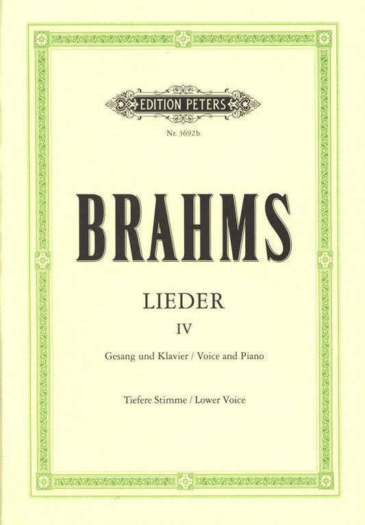 Songs Compilation Book 4 for Medium Low Voice by Johannes Brahms, Vocal Score, Edition Peters, 1 Page