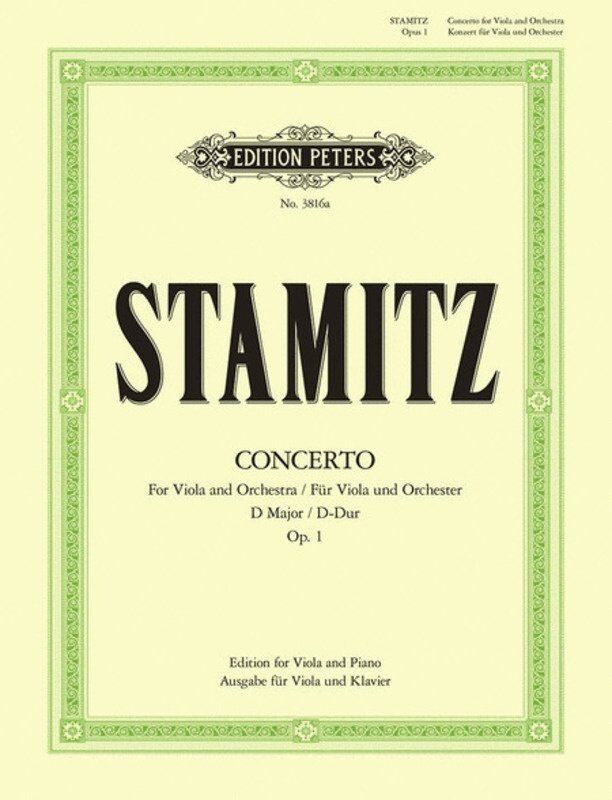 Stamitz Concerto in D Major Op. 1 for Viola and Piano - Edition Peters