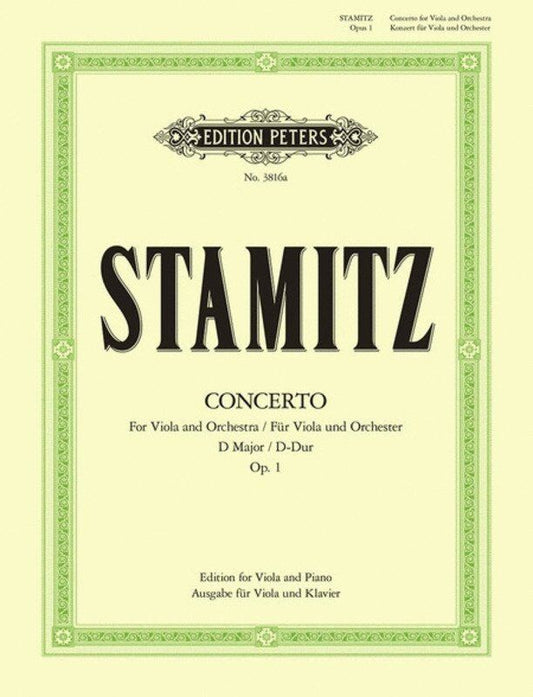 Stamitz Concerto in D Major Op. 1 for Viola and Piano - Edition Peters