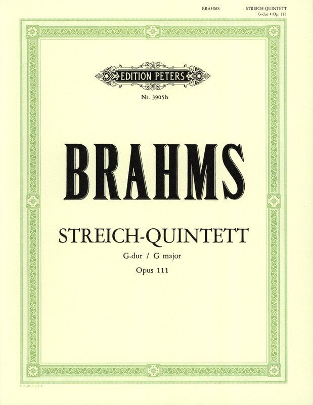 Brahms String Quintet No. 2 in G Major Op. 111 for Cello, Viola, Violin - Edition Peters