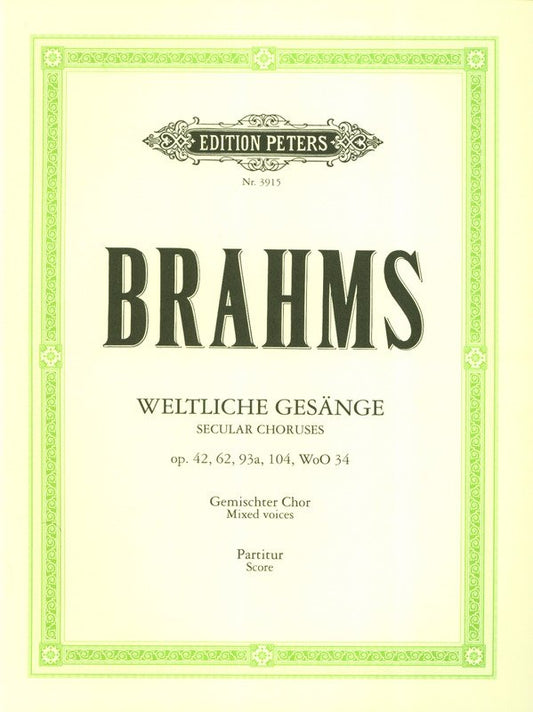 Brahms: 35 Secular Choruses — Choral Score (Edition Peters)