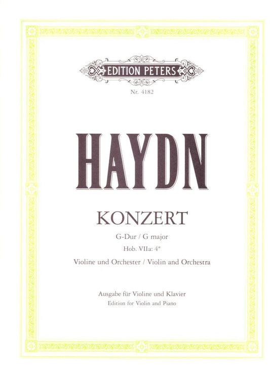 Haydn Concerto No. 2 in G Hob.VIIa/4 for Violin and Piano Edition Peters