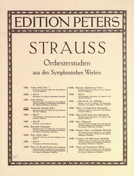 Orchestral Studies Book 1 for Cello by Richard Strauss, Edition Peters, Cello Solo, 1 Page
