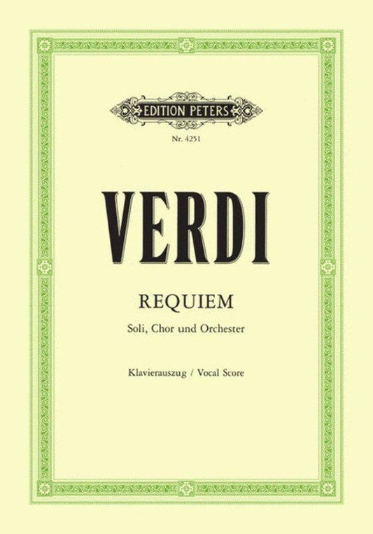 Verdi Requiem Vocal Score - Edition Peters, Latin, for Soli, Chorus, Orchestra, Piano Reduction, Edited by Kurt Soldan. 1 Page.