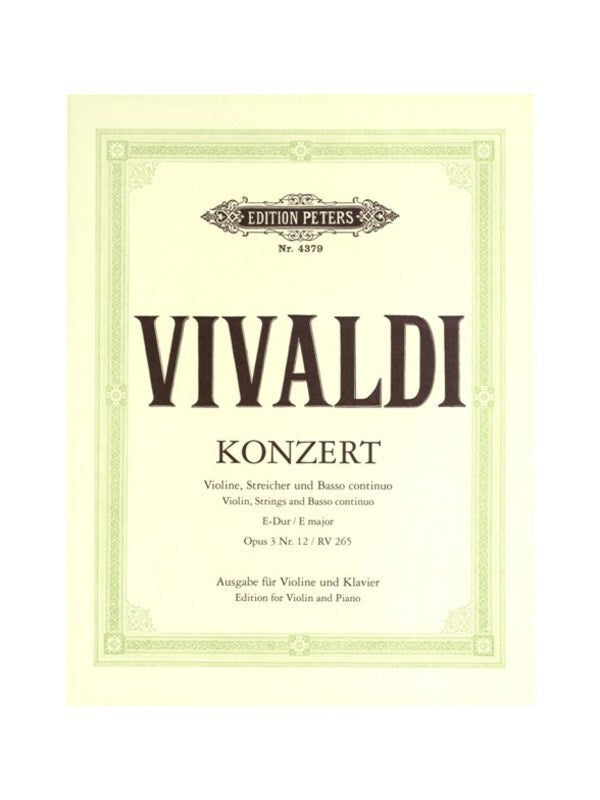 Concerto Op 3 No 12 E Rv 265 Violin/Piano Urtext (Softcover Book)