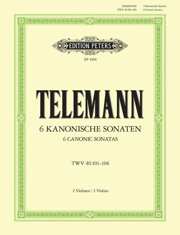 Telemann - 6 Canonic Sonatas For 2 Violins (Softcover Book)