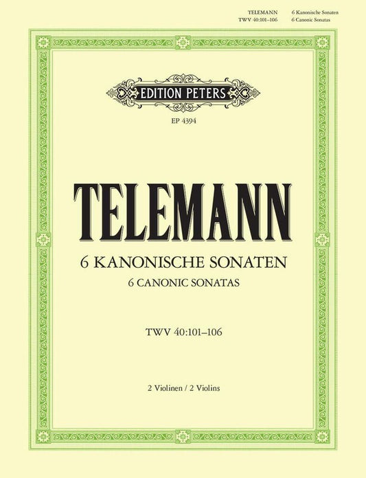 Telemann - 6 Canonic Sonatas For 2 Violins (Softcover Book)