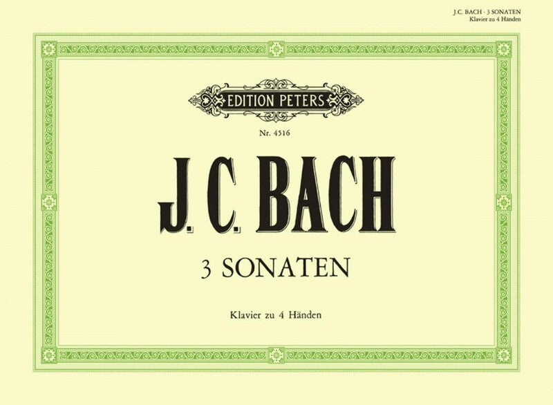 Jc Bach - 3 Sonatas For Piano Duet (Softcover Book)