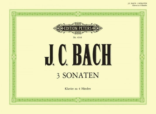 Jc Bach - 3 Sonatas For Piano Duet (Softcover Book)