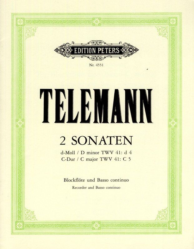 Sonatas D Minor and C for Recorder by Georg Philipp Telemann, Edition Peters, 1 Page