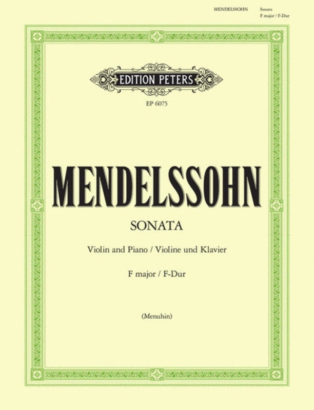 Mendelssohn - Sonata F Violin/Piano Ed Menuhin (Softcover Book)