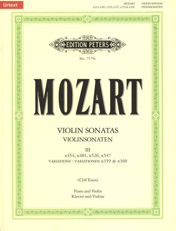 Mozart Sonatas Vol 3 for Violin and Piano Urtext Edited by Cliff Eisen