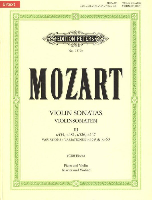 Mozart Sonatas Vol 3 for Violin and Piano Urtext Edited by Cliff Eisen