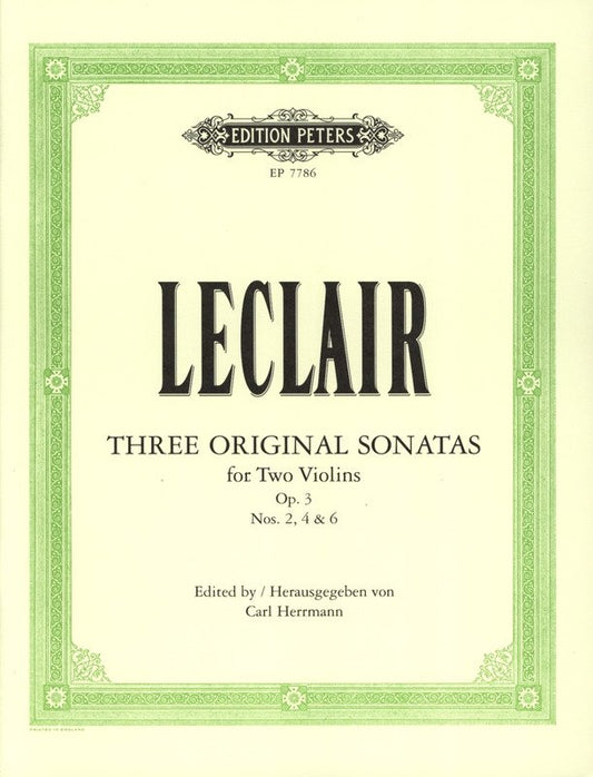 Leclair: 3 Sonatas, Op. 3 Nos. 2, 4 & 6 — Violin Duet (Edition Peters)