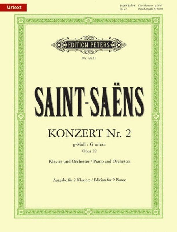 Saint-Saens Concerto No. 2 Op. 22 G Minor for Piano, 2 Pianos 4 Hands, Edition Peters