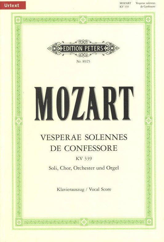 Mozart Vesperae Solennes de Confessore K 339 Vocal Score - 104 Pages, Edition Peters