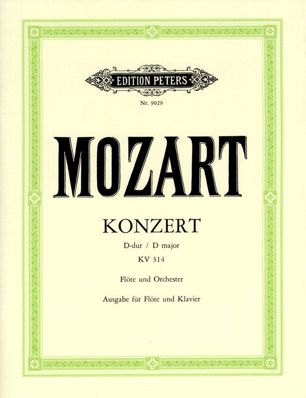 Mozart Concerto No. 2 in D K 314 for Flute and Piano, Urtext Edition by Erich List, Published by Edition Peters