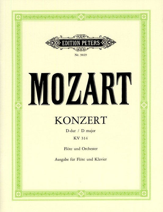 Mozart Concerto No. 2 in D K 314 for Flute and Piano, Urtext Edition by Erich List, Published by Edition Peters