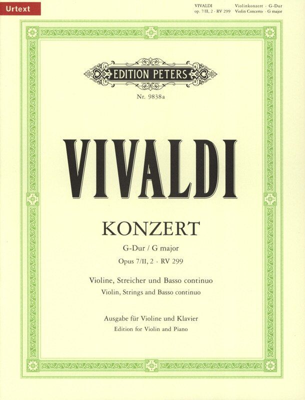 Vivaldi Concerto Op. 7 Bk 2 No. 2 G RV 299 Violin Urtext Edition Peters