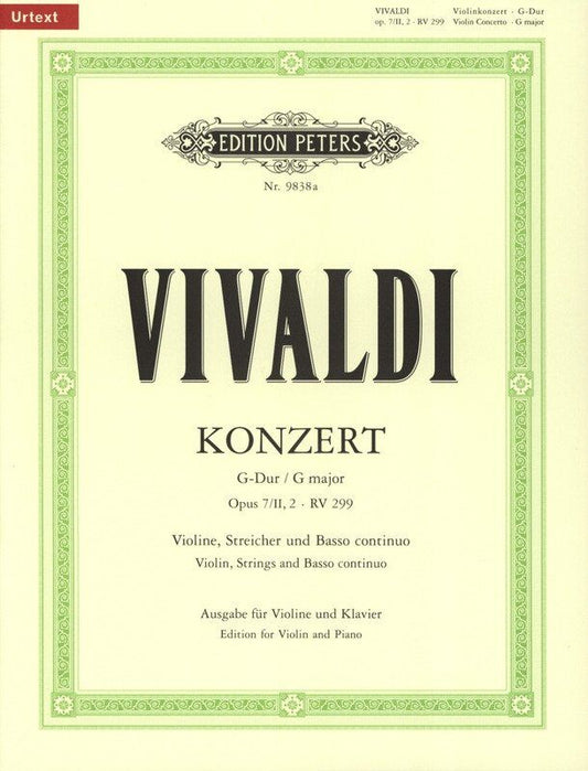 Vivaldi Concerto Op. 7 Bk 2 No. 2 G RV 299 Violin Urtext Edition Peters