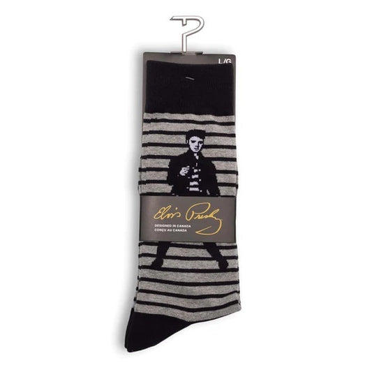 Perris Licensed Elvis "Jailhouse Rock" Large Crew Socks in Grey - 1 Pair