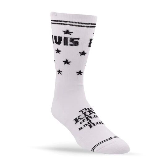 Perris Licensed ELVIS "The King" Large Crew Socks - White, 1 Pair, Soft Combed Cotton, Stretch, Terry Cushion Sole, Men 9-12, Women 11-14 — view 2