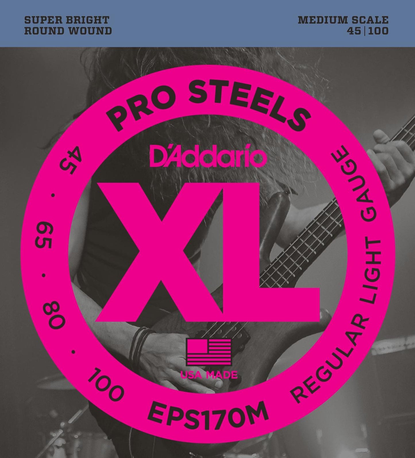 D'Addario EPS170M ProSteels Bass Guitar Strings, Light, 45-100, Medium Scale