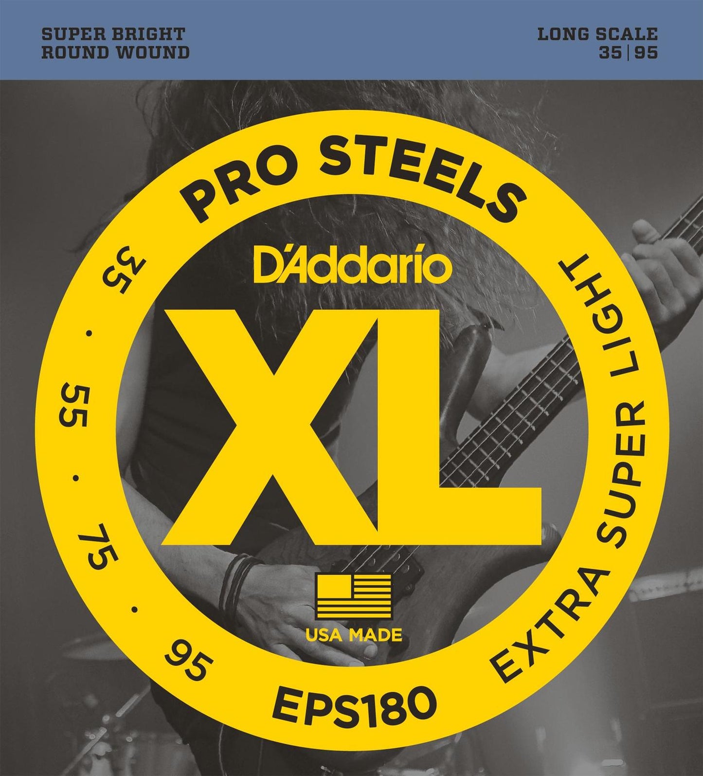 D'Addario EPS180 ProSteels Bass Guitar Strings, Extra Super Light, 35-95, Long Scale