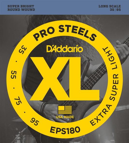 D'Addario EPS180 ProSteels Bass Guitar Strings, Extra Super Light, 35-95, Long Scale