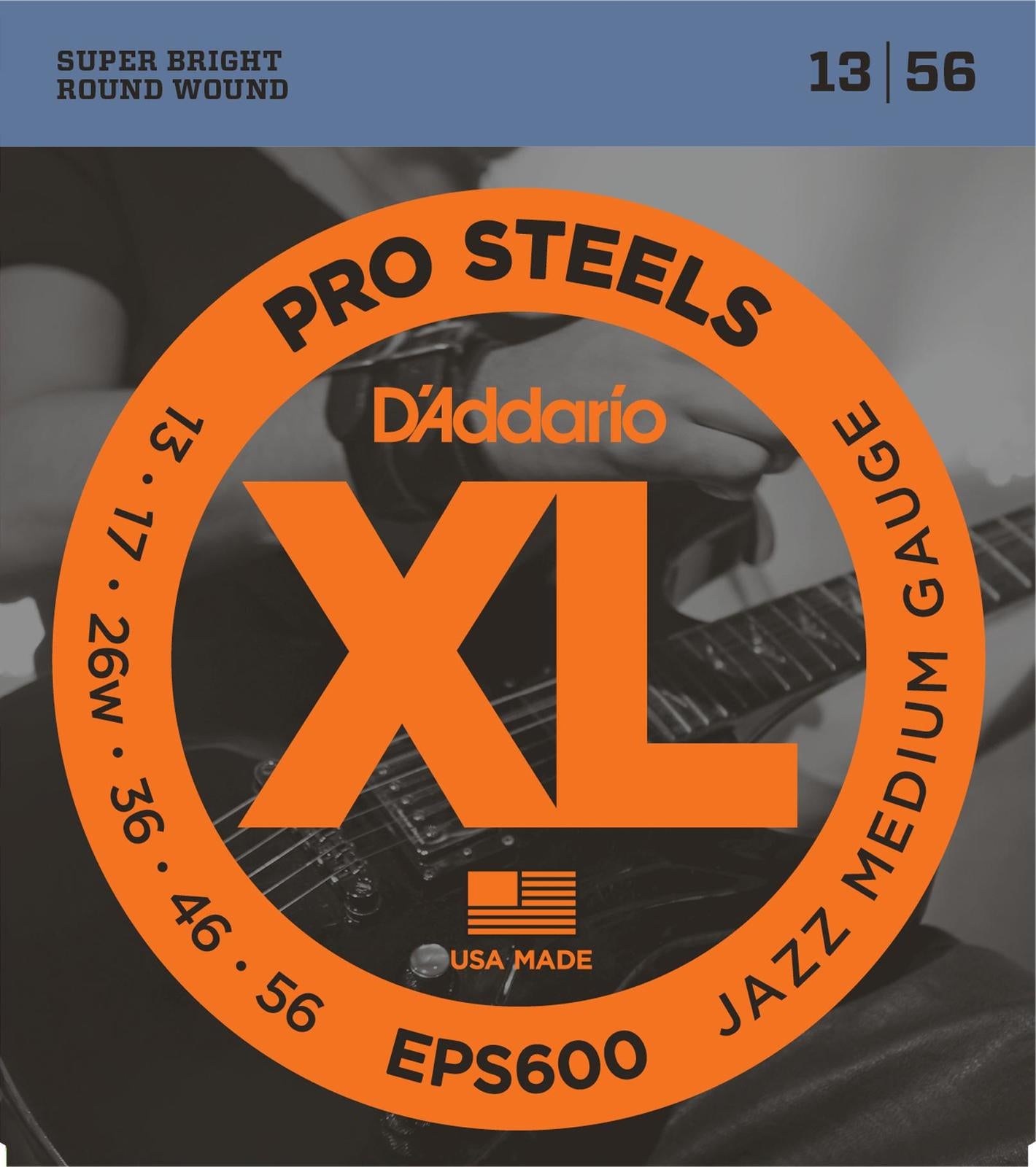 D'Addario EPS600 ProSteels Electric Guitar Strings, Jazz Medium, 13-56