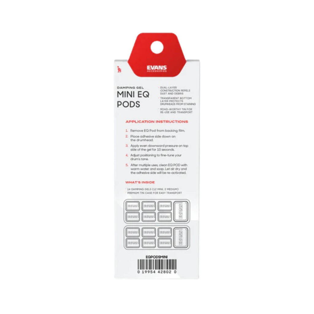 Evans EQ Pods Mini Damper Gels - 14-Pack with Storage Tin, Includes 2 Full-Size Pods, Teflon-Coated, Easy to Apply and Remove — view 4