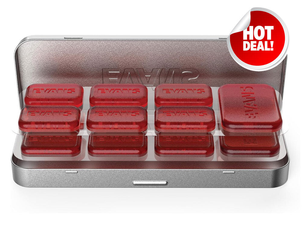 Evans EQ Pods Mini Damper Gels - 14-Pack with Storage Tin, Includes 2 Full-Size Pods, Teflon-Coated, Easy to Apply and Remove — view 5