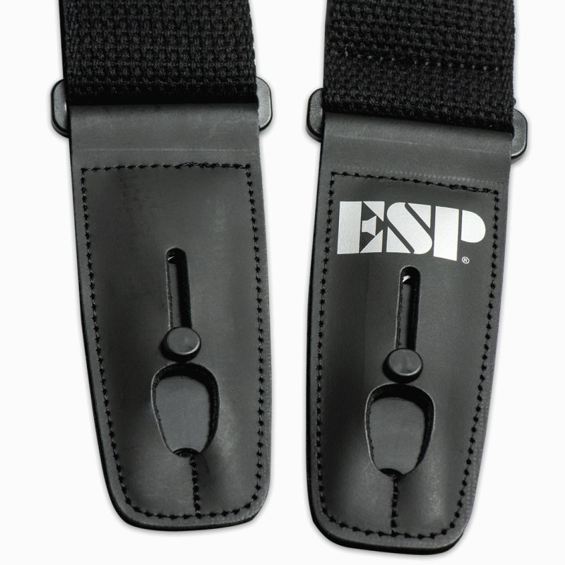 ESP Lock-It Strap 2" Woven Cotton Black with Leather Ends — view 2
