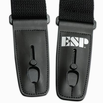 ESP Lock-It Strap 2" Woven Cotton Black with Leather Ends — view 2