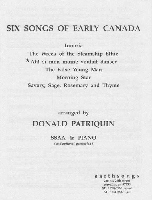 Ah! Si Mon Moine Voulait Danser - SSA/Piano/Opt Percussion by Donald Patriquin