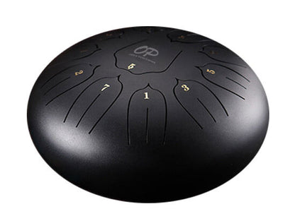 Opus Percussion 10" Metal 11-Note Lotus Carves Tongue Drum in Black, D-Major Scale, Includes Mallets & Carry Bag
