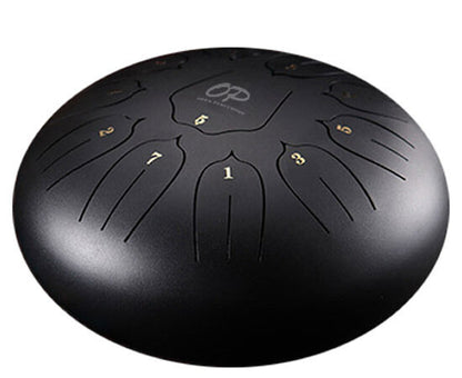 Opus Percussion 12" Metal 11-Note Lotus Carves Tongue Drum in Black, C-Major Scale, Includes Mallets & Carry Bag
