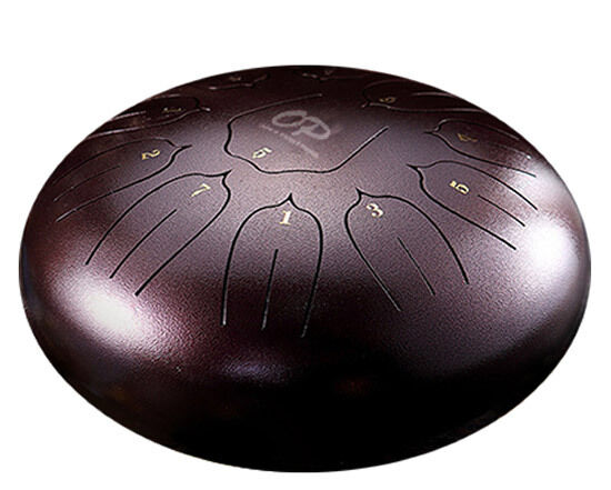 Opus Percussion 12" Metal 11-Note Lotus Carves Style Tongue Drum in Chestnut with Mallets & Carry Bag