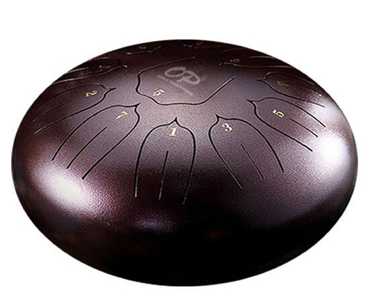 Opus Percussion 12" Metal 11-Note Lotus Carves Style Tongue Drum in Chestnut with Mallets & Carry Bag