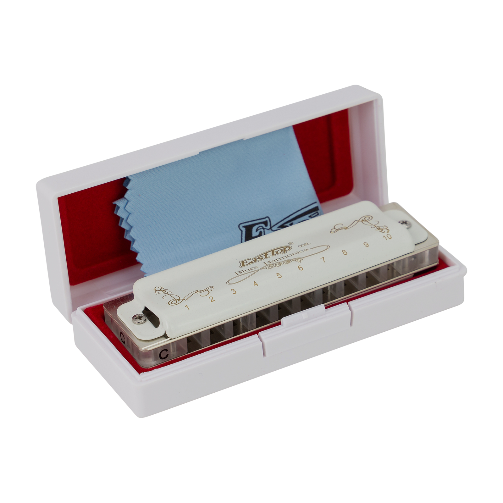 East Top 10 Hole Professional Blues Harmonica with Brass Cover and Acrylic Comb — view 2