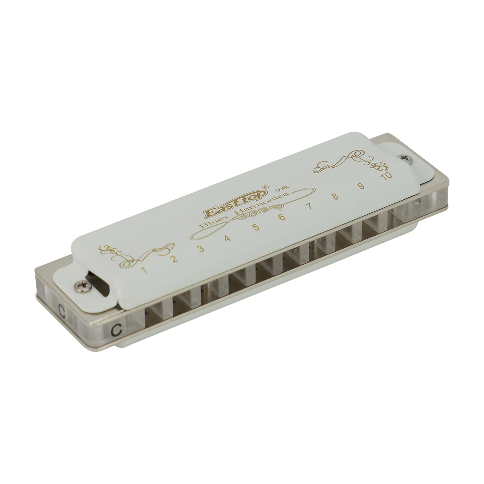 East Top 10 Hole Professional Blues Harmonica with Brass Cover and Acrylic Comb
