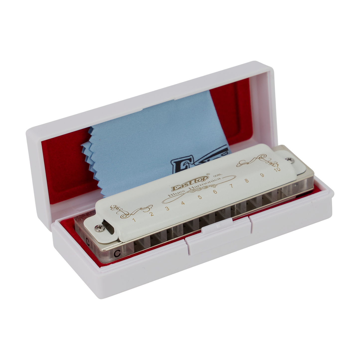 East Top 10 Hole Professional Blues Harmonica in Key D with Brass Cover and Acrylic Comb — view 2