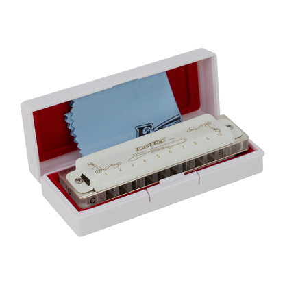 East Top 10 Hole Professional Blues Harmonica in Key D with Brass Cover and Acrylic Comb — view 2