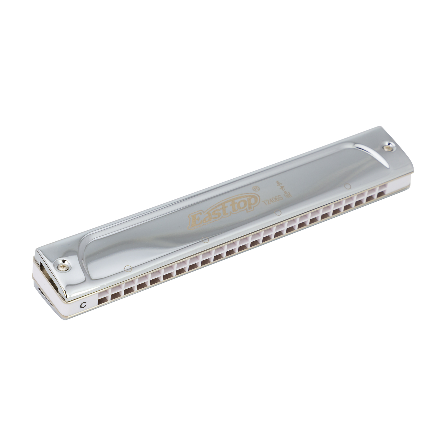 East Top 24 Hole Professional Tremolo Harmonica C with Brass Cover and Instruction