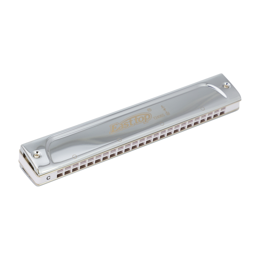 East Top 24 Hole Professional Tremolo Harmonica C with Brass Cover and Instruction