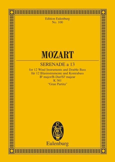 Mozart Serenade a 13 No 10 B Flat Major K 361 Study Score by Eulenburg, 108 Pages